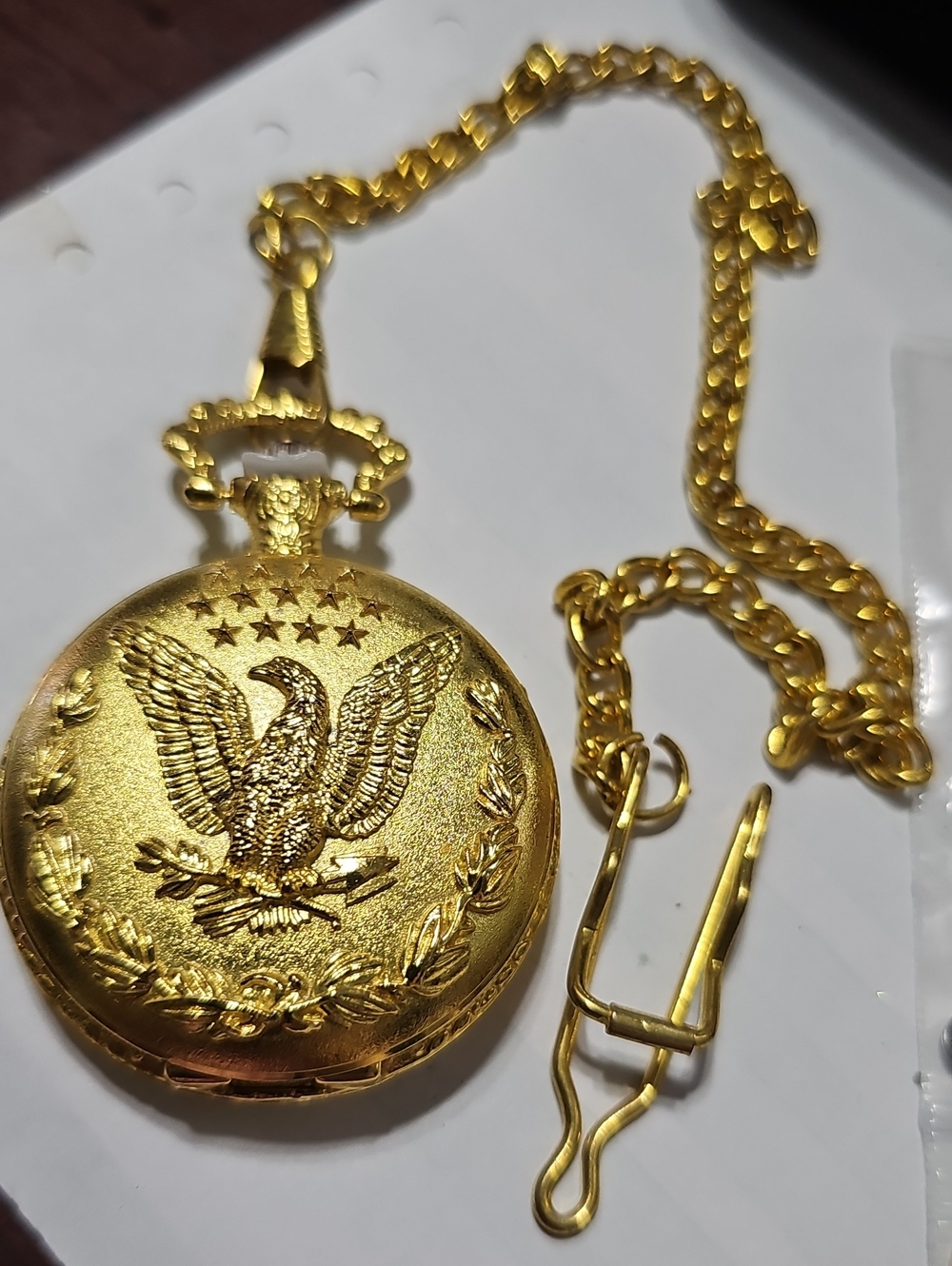 Gold Eagle Pocket Watch with Chain NWOT
